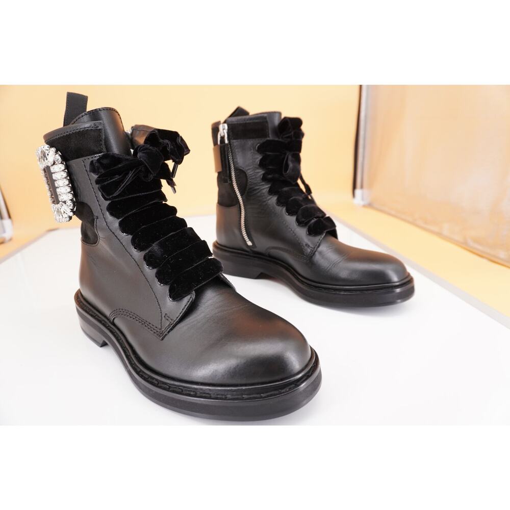 Roger Vivier Viv Rangers Buckle Boot Crystal Buckle Biker Sz 35.5 New $1875 lace - Picture 5 of 11